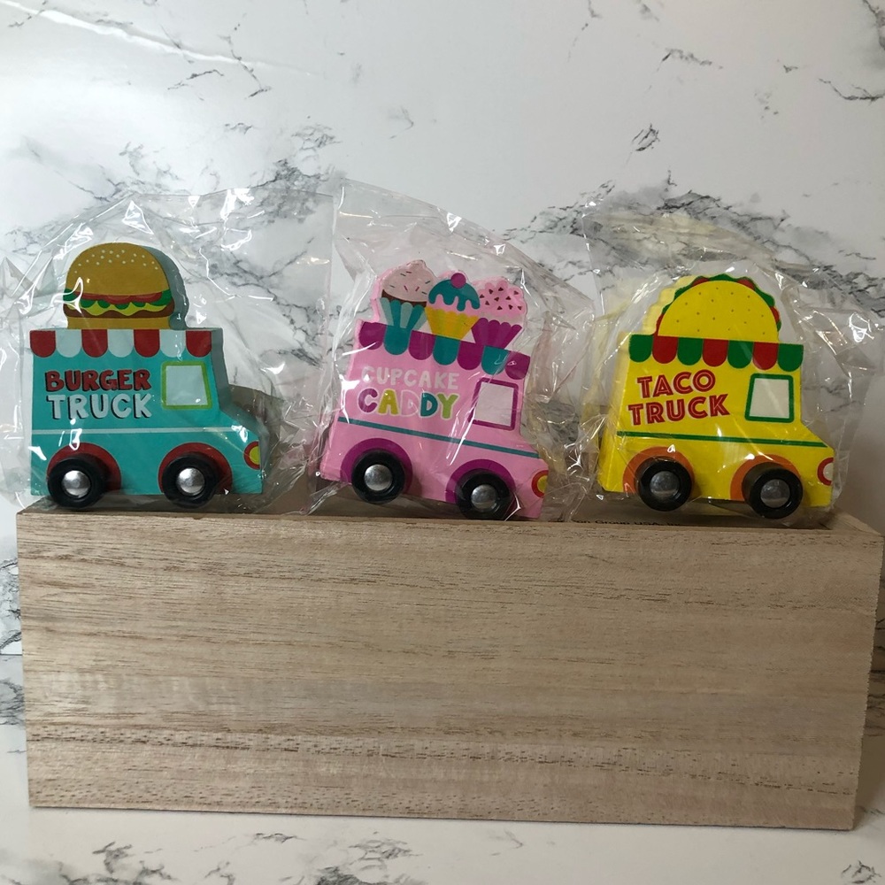 NEW Target Bullseye Dollar Spot Set of 3 Wooden Food Trucks